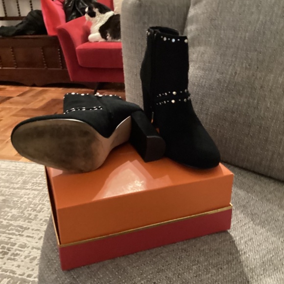 Black Suede Studded  Booties - Picture 2 of 5